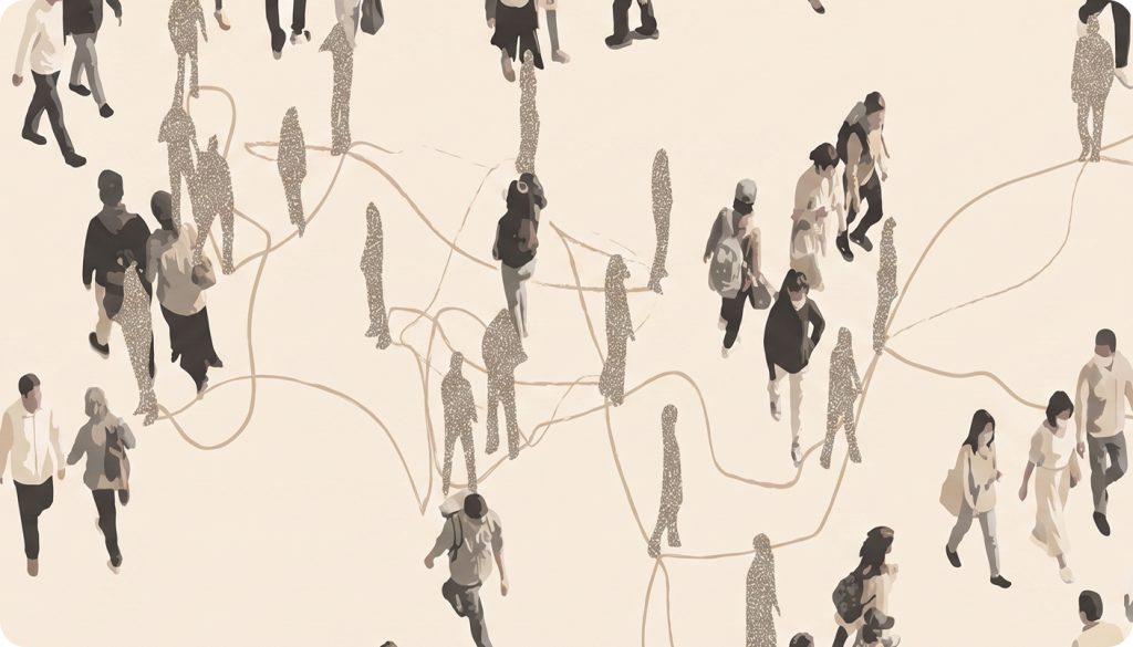 A small cluster of connected application icons surrounded by many more scattered, disconnected ones, showing how few enterprise systems are actually linked.
